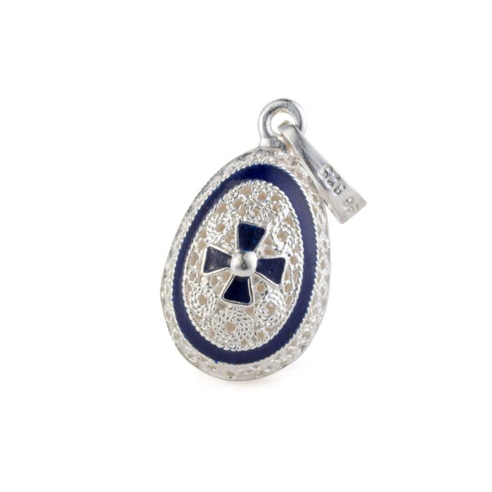 Cross Egg Pendant Necklace – 925 Sterling Silver and Green Enamel - Image 3