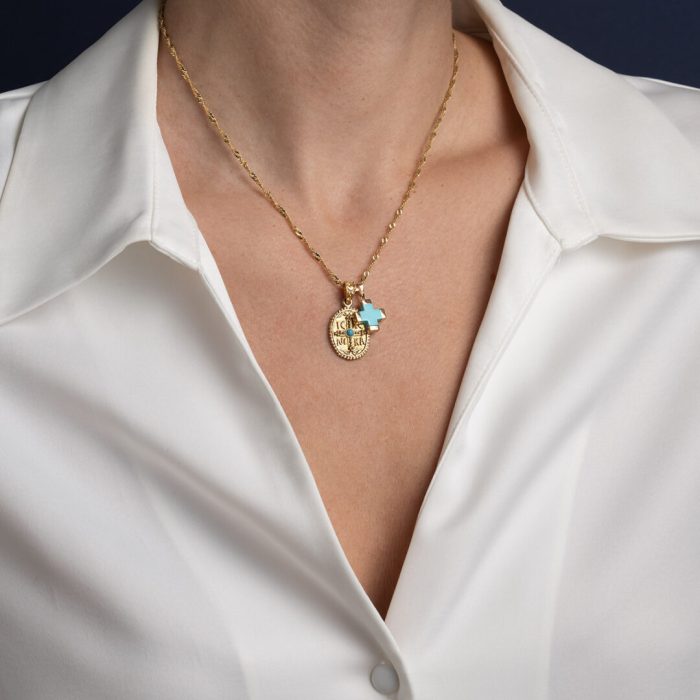 Turquoise Cross Pendant – 14K Gold - Image 3