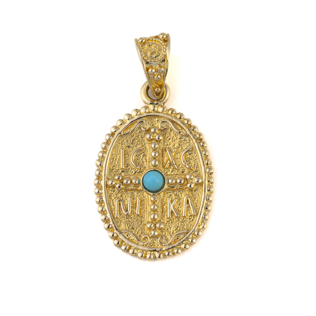 KA-P-07067148 Constantinato Oval Pendant with Turquoise - Gold 14K