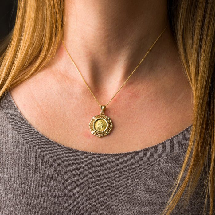 Goddess Athena Coin Pendant - Gold 14K - Image 2