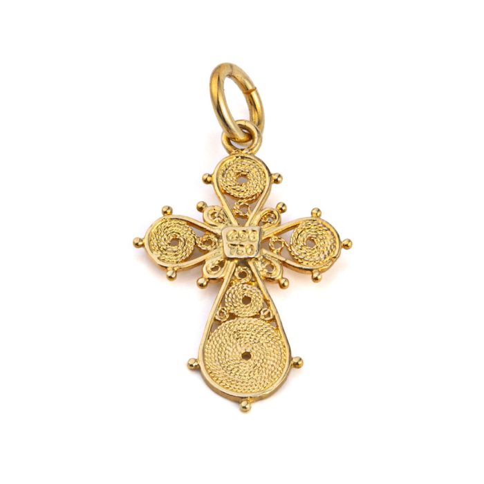 Byzantine Filigree Cross with Enamel - 18K Gold - Image 2