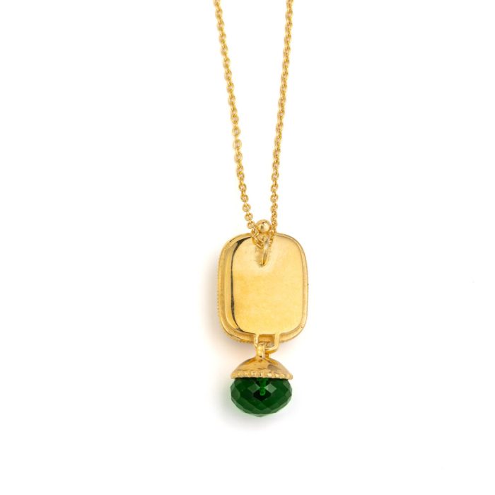 925 Sterling Silver and Gold Plated Necklace with Green Glass Engaving - Image 3