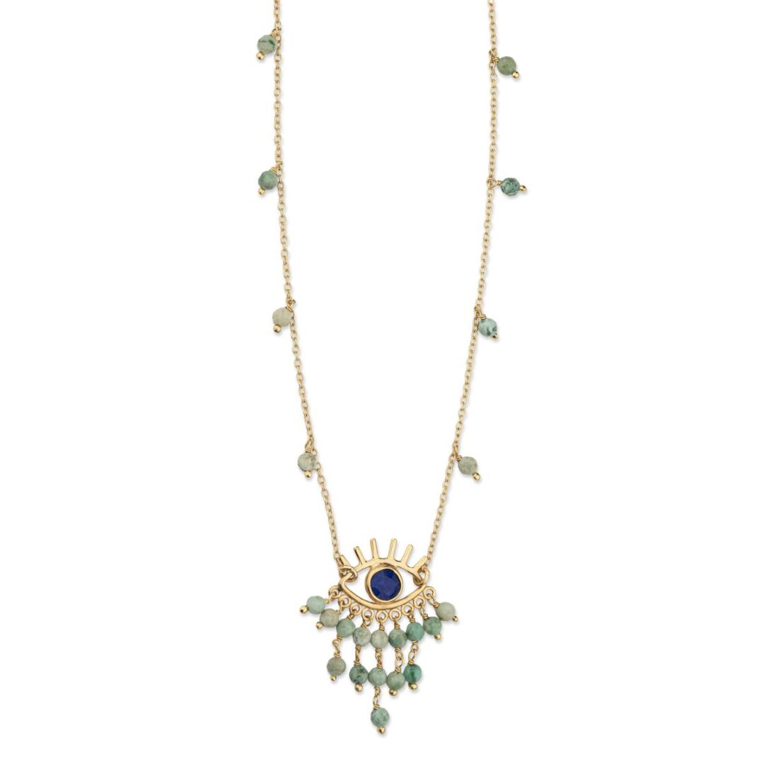KLP1412 Evil Eye Vintage Necklace with Amazonite & Lapis Lazuli - Image 1
