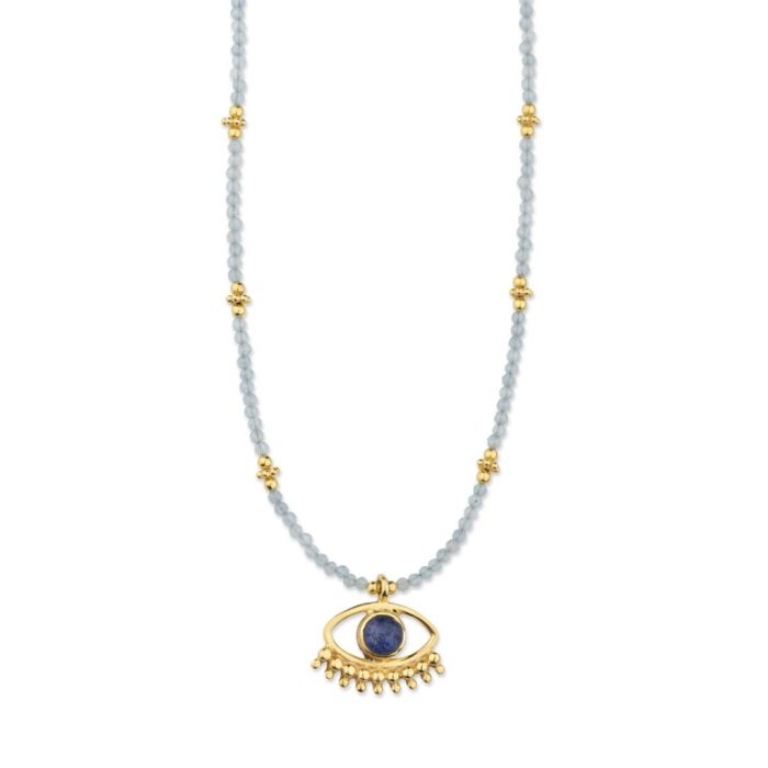 Evil Eye Necklace with Aquamarine & Lapis Lazuli - Image 1