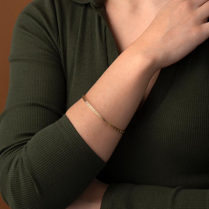 Greek Key Gold Bangle Bracelet - 14K - Image 2