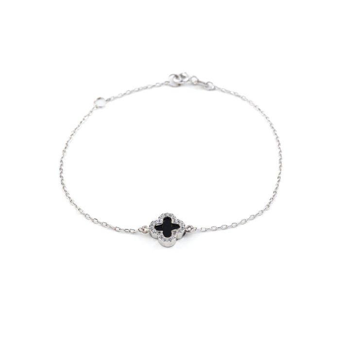 Cross bracelet in white gold 9k with white zircons - Image 1
