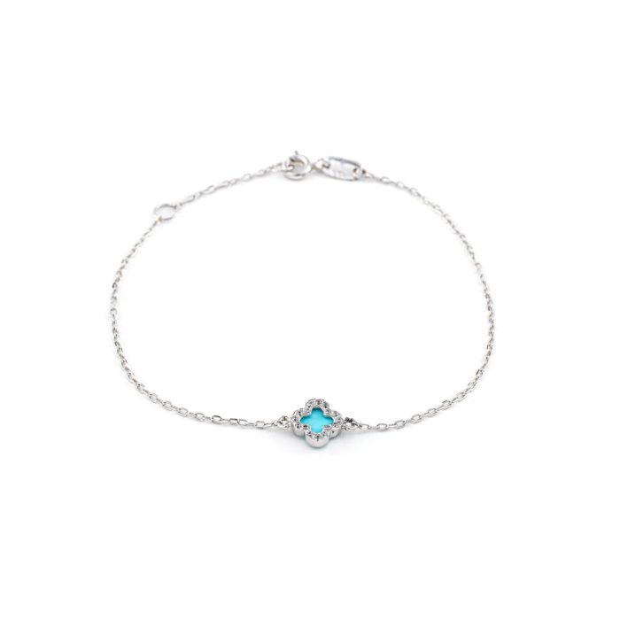 14K White Gold Turquoise Cross Bracelet - Image 1