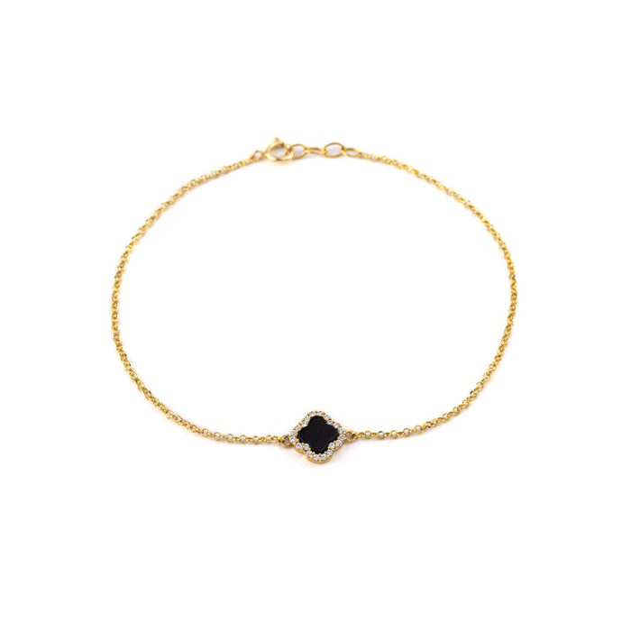 Sterling silver Gold Plated Black Onyx Cross bracelet with zircon - Image 1