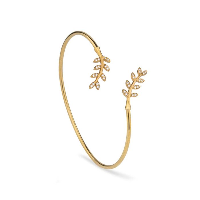Gold Leaf Cuff Bracelet With Diamonds - Image 3