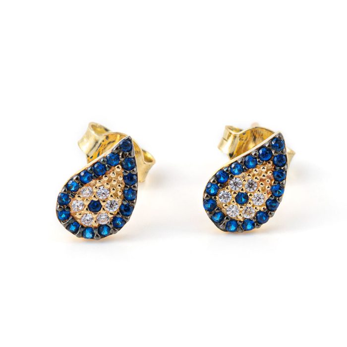 Tear drop Evil Eye Stud Earrings – 14K Gold - Image 1