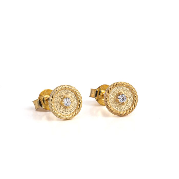 9K Gold Stud Earrings with Zircon - Image 1