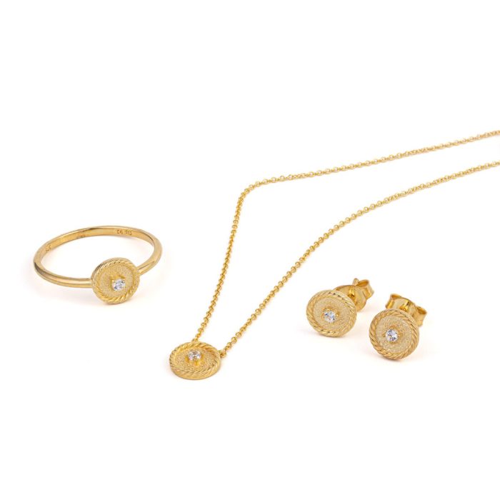 9K Gold Stud Earrings with Zircon - Image 2