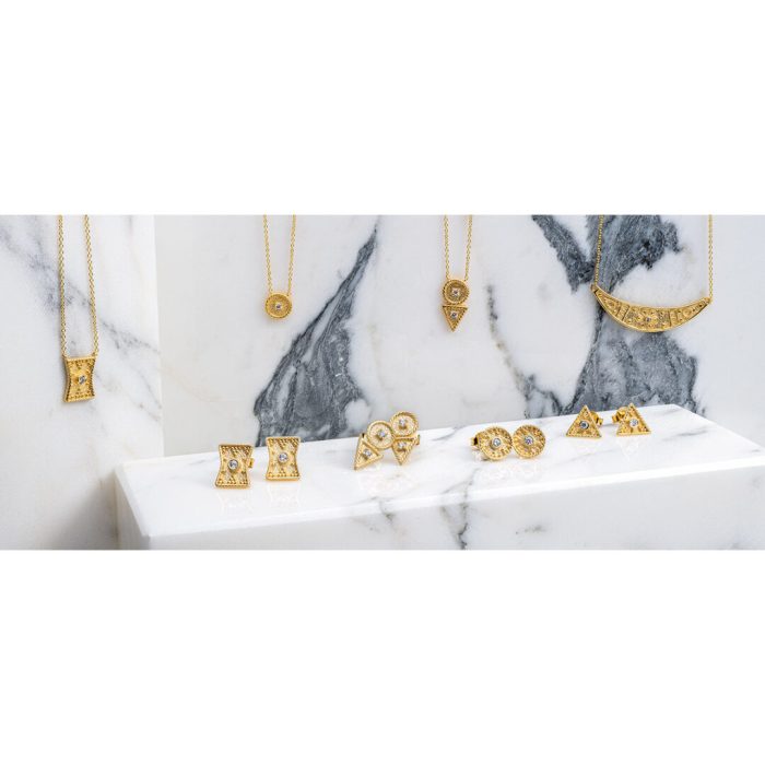 9K Gold Stud Earrings with Zircon - Image 3