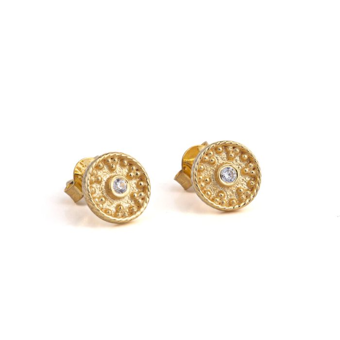 Circle Stud Earrings with Zircon - 9K Gold - Image 1