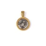 Goddess Athena Round Pendant - 14K Gold and Sterling Silver - Image 3