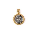 Goddess Athena Coin Round Pendant - 14K Gold and Sterling Silver - Image 3