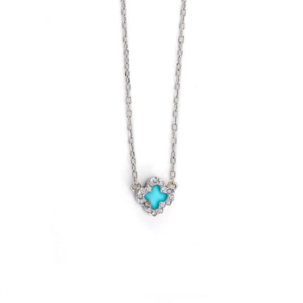 Turquoise Cross Necklace - 14K Gold