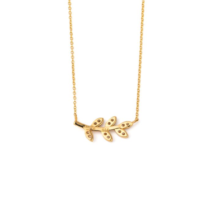 Olive Leaf Necklace with Zircon – 18K Solid Yellow Gold - Image 3