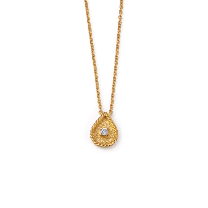 Teardrop Necklace with Zircon – 14K Solid Yellow Gold - Image 1