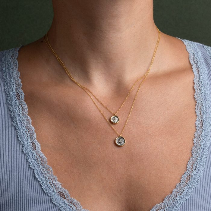 Athena Coin Necklace - 14K Gold and Sterling Silver - Image 4