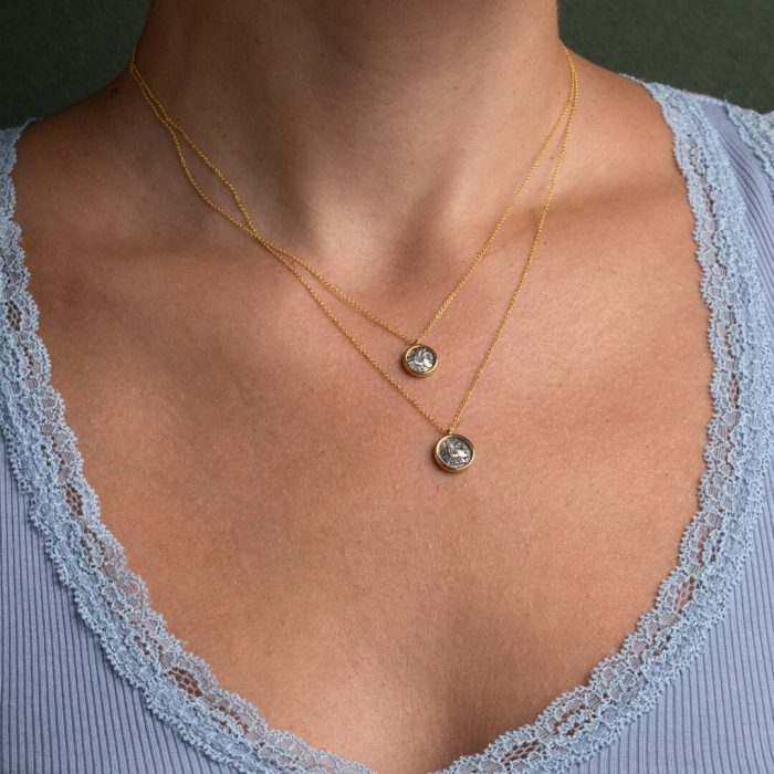 Athena Coin Necklace - 14K Gold and Sterling Silver - Image 2