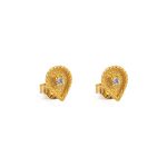 Teardrop Stud Earrings with Zircon – 14K Solid Yellow Gold
