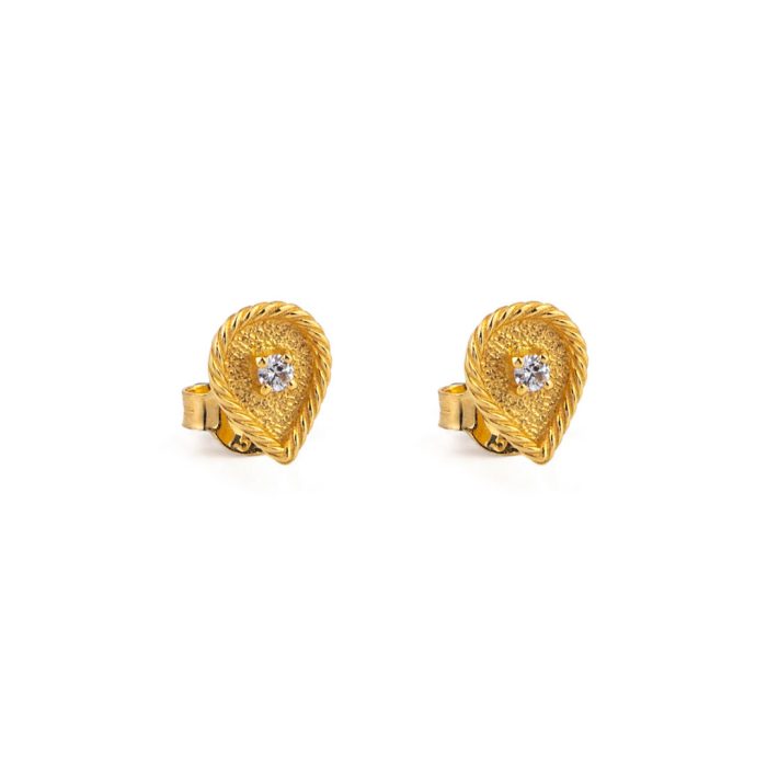 Teardrop Stud Earrings with Zircon – 14K Solid Yellow Gold - Image 1