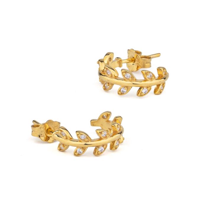 Gold Leaf Earrings With Zircon - Image 3