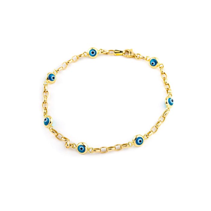 14K Yellow Gold Evil Eyes Bracelet - Image 1