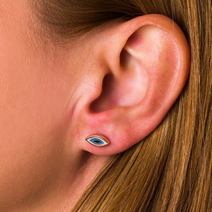 Evil Eye Stud Earrings – 14K Gold - Image 2
