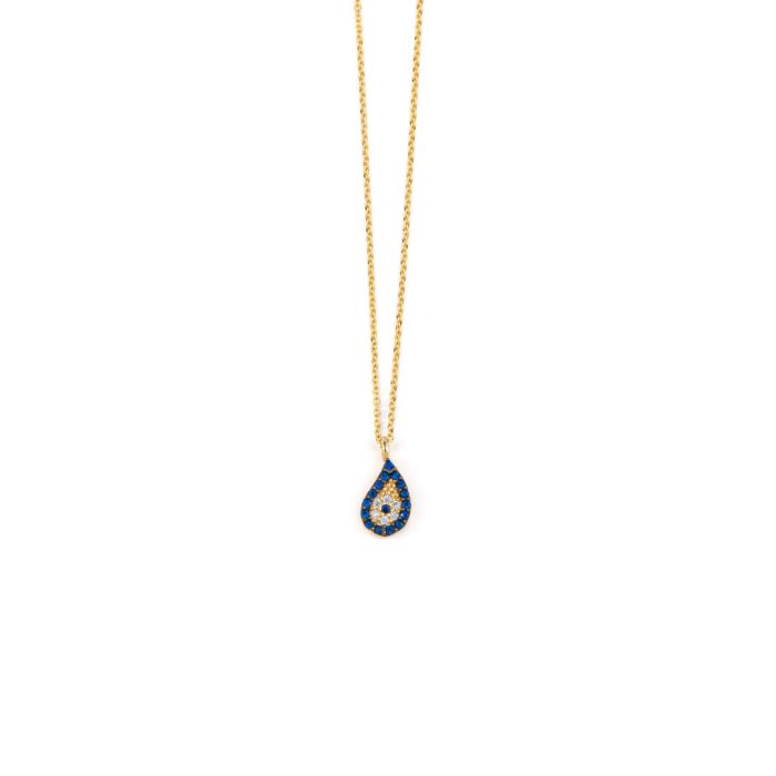 14K Gold Tear drop Evil Eye Necklace with Zircon - Image 1