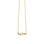 Leaf Necklace with Zircon - 14k Yellow Gold - Image 2
