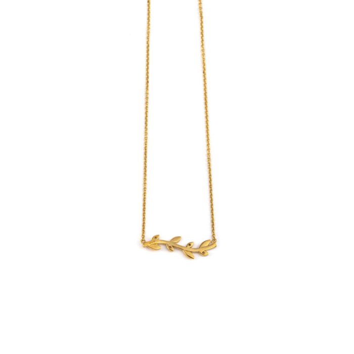 Leaf Necklace with Zircon - 14k Yellow Gold - Image 3