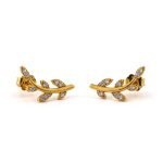 Olive Leaf Zircon Earrings – 14K Solid Yellow Gold
