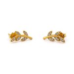 Leaf Zircon Earrings – 14K Solid Yellow Gold