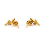 Leaf Zircon Earrings – 14K Solid Yellow Gold - Image 2