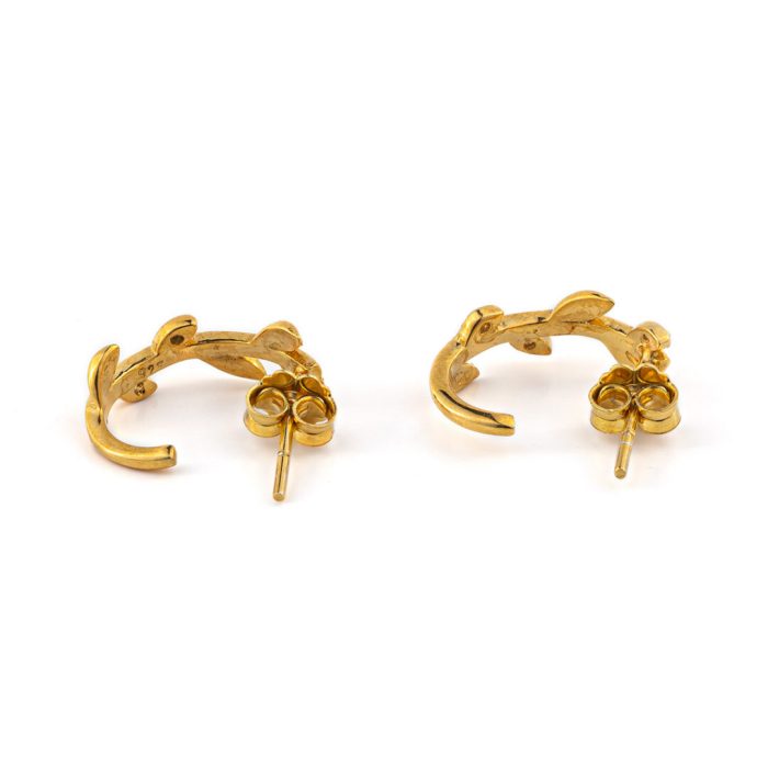 Olive Leaves Earrings with Zircon – 14K Solid Yellow Gold - Image 2