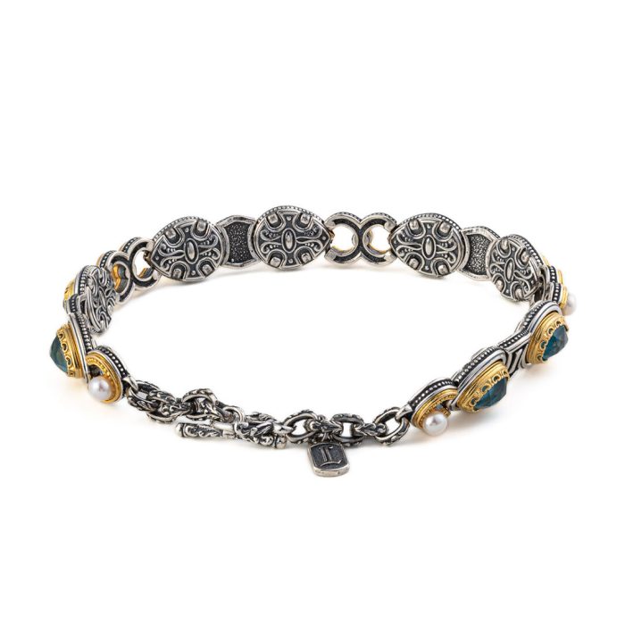 Byzantine Bracelet with Doublet Apatite and Natural Pearl Gemstone - Image 2