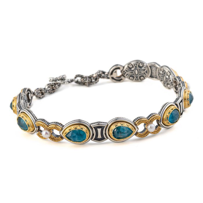 Byzantine Bracelet with Doublet Apatite and Natural Pearl Gemstone - Image 3