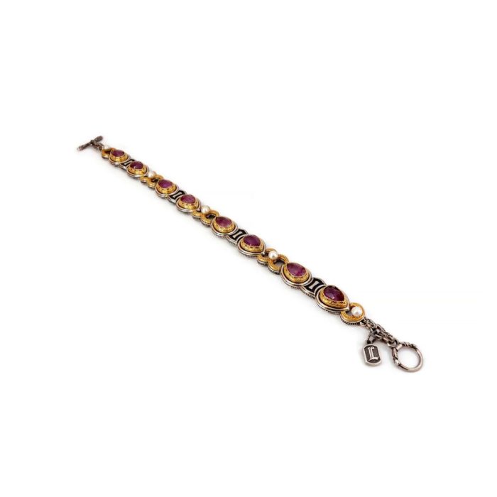 Byzantine Bracelet with Doublet Ruby and Natural Pearl Gemstone - Image 2
