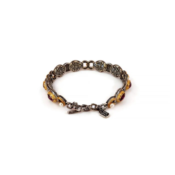 Byzantine Bracelet with Doublet Ruby and Natural Pearl Gemstone - Image 3