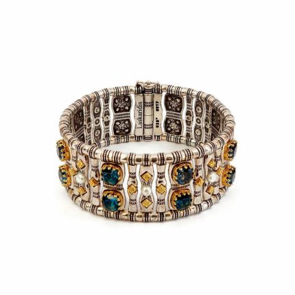 Byzantine Bracelet with Natural London Blue Topaz Gemstone and Natural Pearl