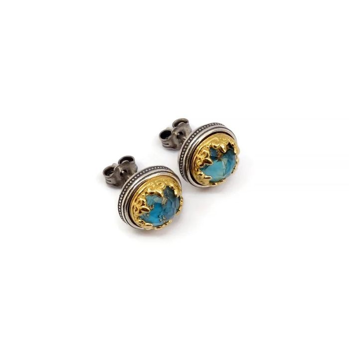 Byzantine Stud Earrings with Doublet Turquoise Copper - Image 2
