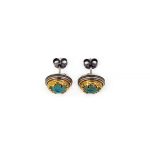 Byzantine Stud Earrings with Doublet Turquoise Copper - Image 3
