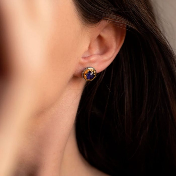 Byzantine Stud Earrings with Lapis Doublet Gemstone - Image 2