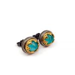 Byzantine Stud Earrings with Amazonite Doublet - Sterling Silver 925 Gold Plated