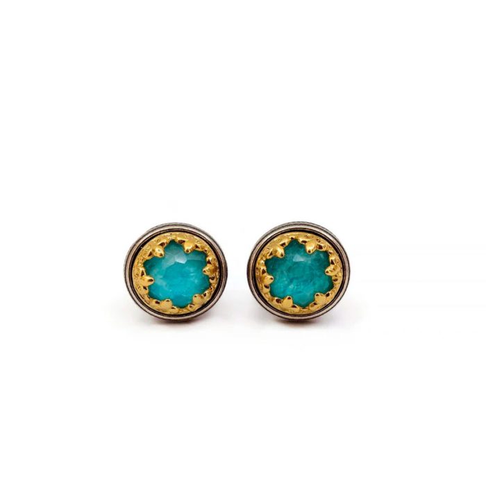Byzantine Stud Earrings with Amazonite Doublet - Image 3