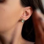 Byzantine Stud Earrings with Amazonite Doublet - Sterling Silver 925 Gold Plated - Image 2