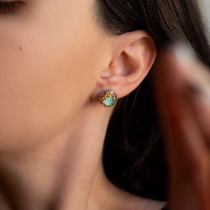Byzantine Stud Earrings with Amazonite Doublet - Image 2