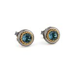 Byzantine Stud Earrings with Aquamarine - Sterling Silver 925 Gold Plated